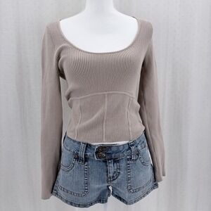 Abecrombie&Fitch Women's sizeM Beige Long Sleeve U neck pullover y2k